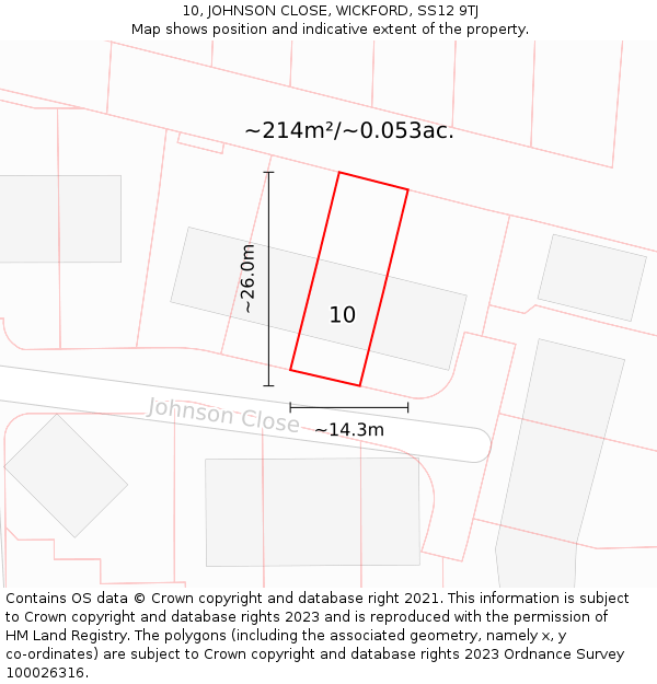 10, JOHNSON CLOSE, WICKFORD, SS12 9TJ: Plot and title map