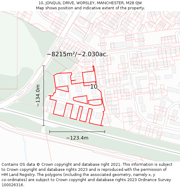 10, JONQUIL DRIVE, WORSLEY, MANCHESTER, M28 0JW: Plot and title map