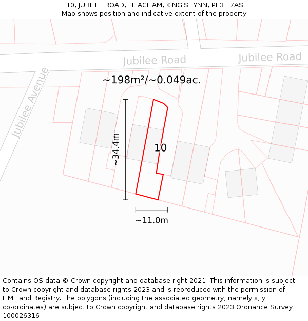 10, JUBILEE ROAD, HEACHAM, KING'S LYNN, PE31 7AS: Plot and title map