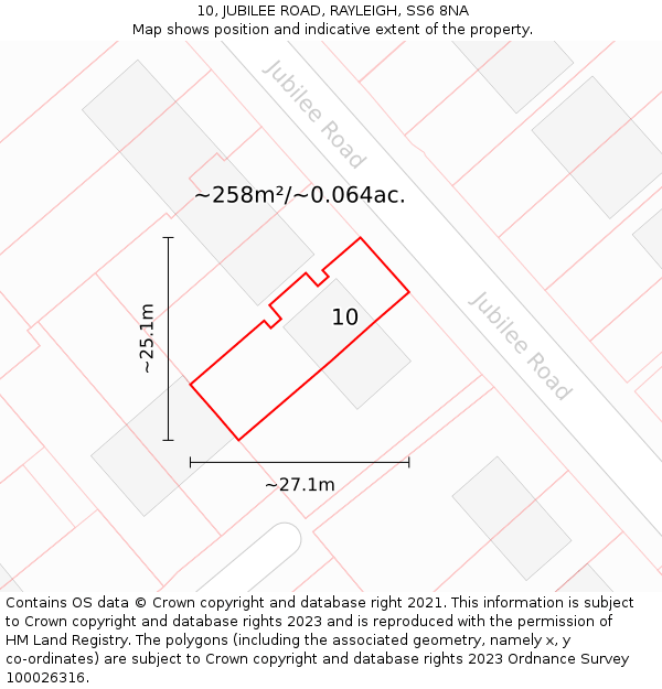 10, JUBILEE ROAD, RAYLEIGH, SS6 8NA: Plot and title map