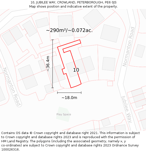 10, JUBILEE WAY, CROWLAND, PETERBOROUGH, PE6 0JS: Plot and title map