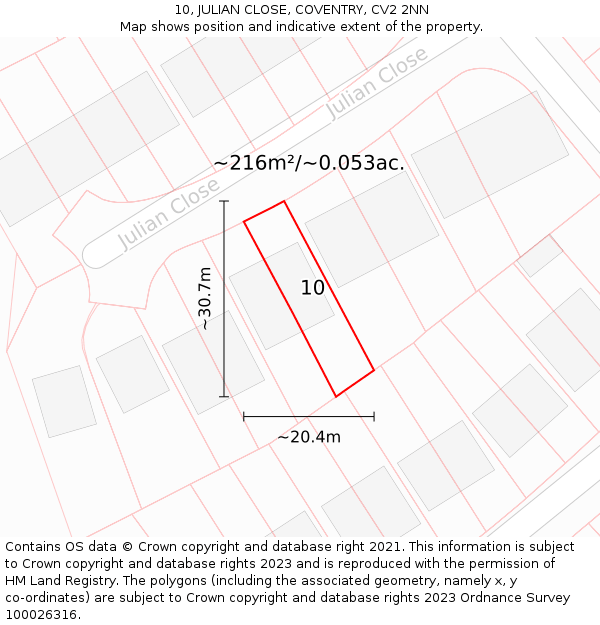 10, JULIAN CLOSE, COVENTRY, CV2 2NN: Plot and title map