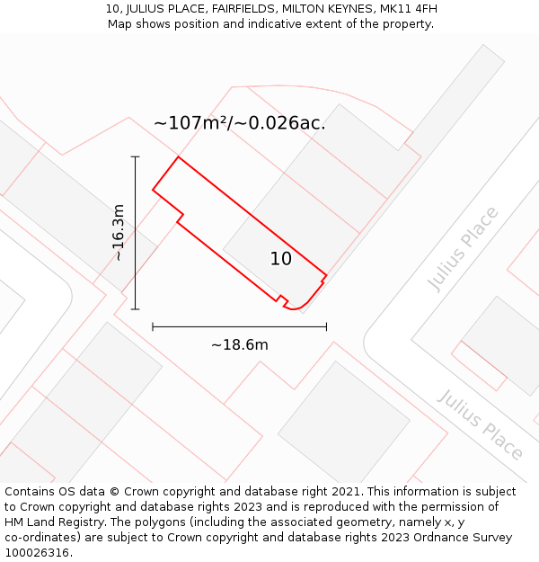 10, JULIUS PLACE, FAIRFIELDS, MILTON KEYNES, MK11 4FH: Plot and title map
