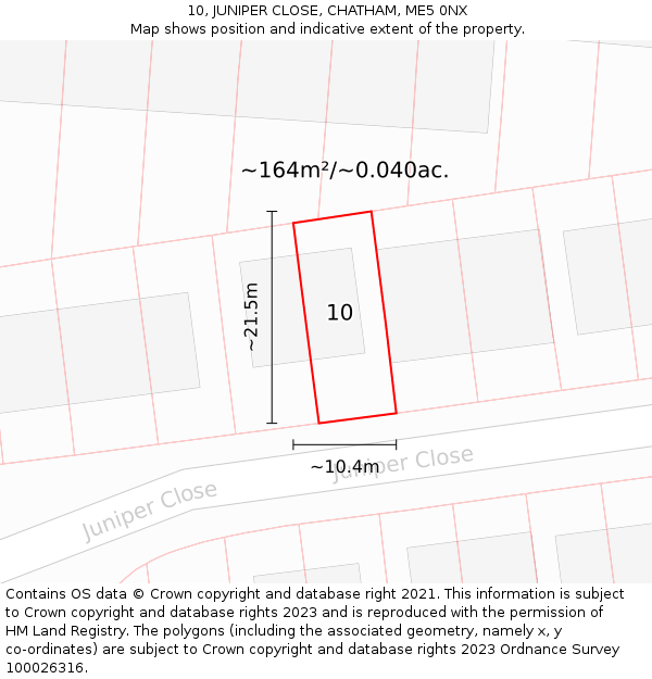 10, JUNIPER CLOSE, CHATHAM, ME5 0NX: Plot and title map