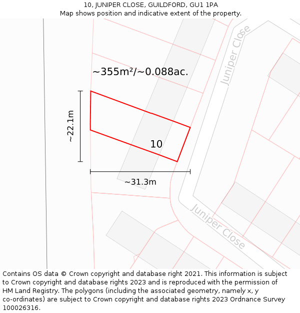 10, JUNIPER CLOSE, GUILDFORD, GU1 1PA: Plot and title map