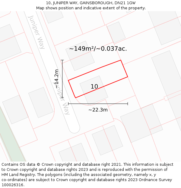 10, JUNIPER WAY, GAINSBOROUGH, DN21 1GW: Plot and title map