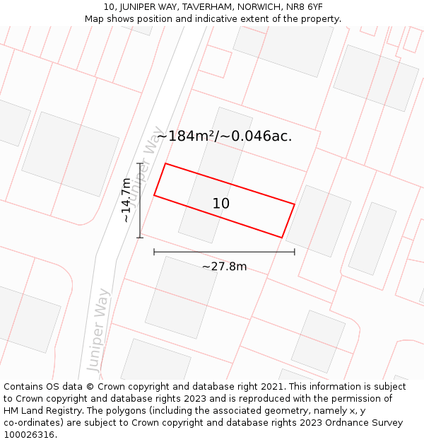 10, JUNIPER WAY, TAVERHAM, NORWICH, NR8 6YF: Plot and title map