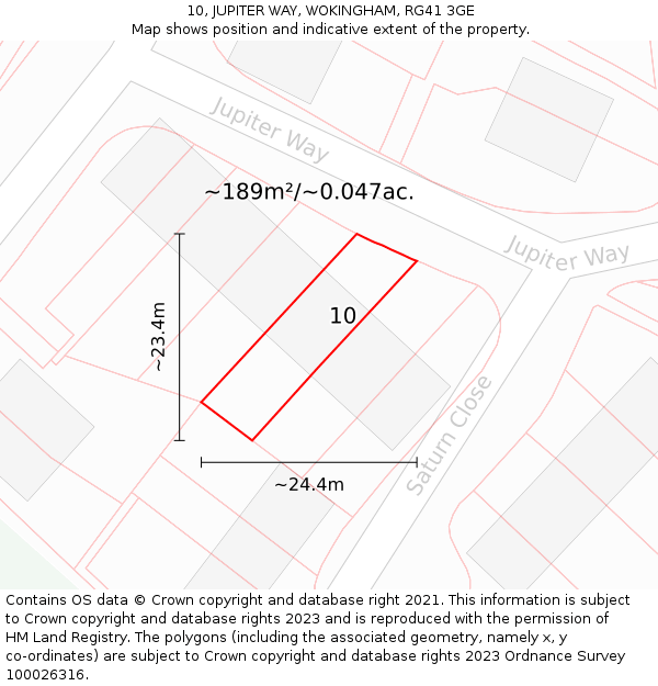 10, JUPITER WAY, WOKINGHAM, RG41 3GE: Plot and title map
