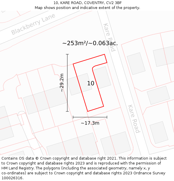 10, KARE ROAD, COVENTRY, CV2 3BF: Plot and title map