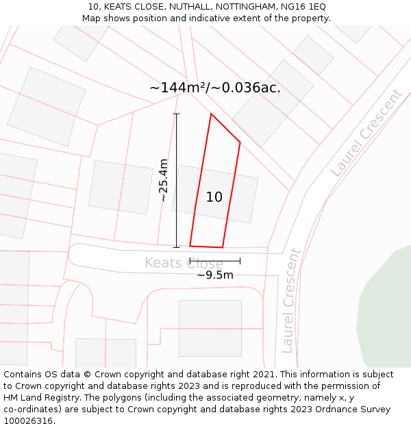 10, KEATS CLOSE, NUTHALL, NOTTINGHAM, NG16 1EQ: Plot and title map