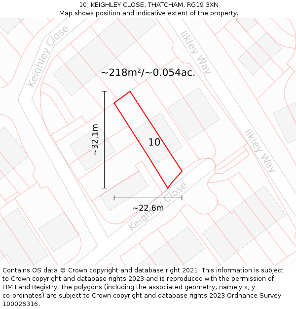 10, KEIGHLEY CLOSE, THATCHAM, RG19 3XN: Plot and title map
