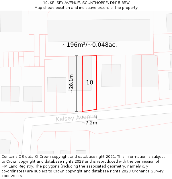 10, KELSEY AVENUE, SCUNTHORPE, DN15 8BW: Plot and title map