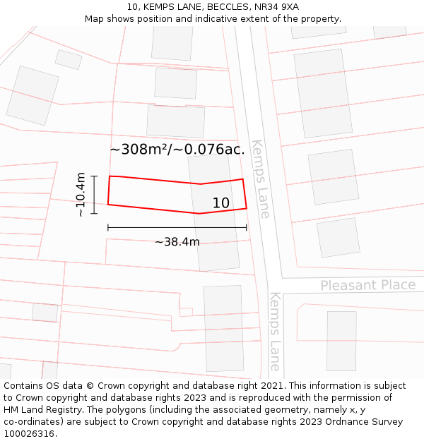 10, KEMPS LANE, BECCLES, NR34 9XA: Plot and title map