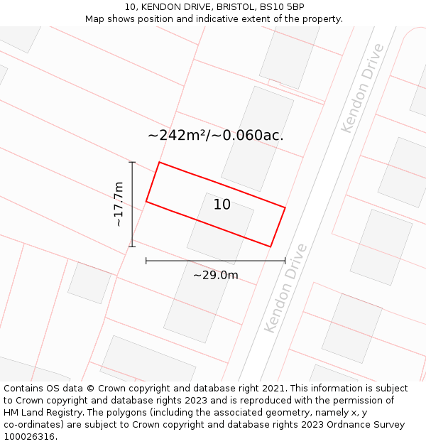 10, KENDON DRIVE, BRISTOL, BS10 5BP: Plot and title map