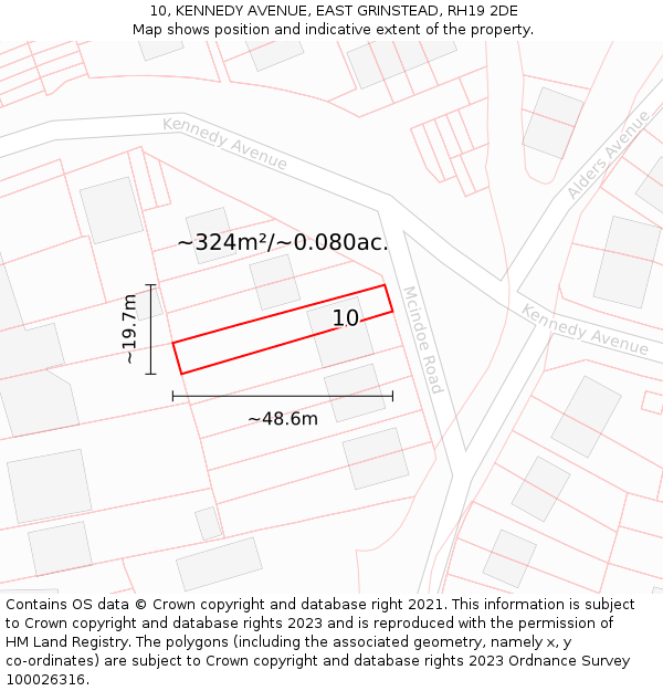 10, KENNEDY AVENUE, EAST GRINSTEAD, RH19 2DE: Plot and title map