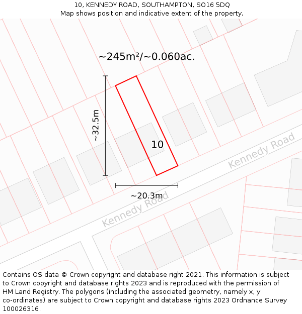 10, KENNEDY ROAD, SOUTHAMPTON, SO16 5DQ: Plot and title map