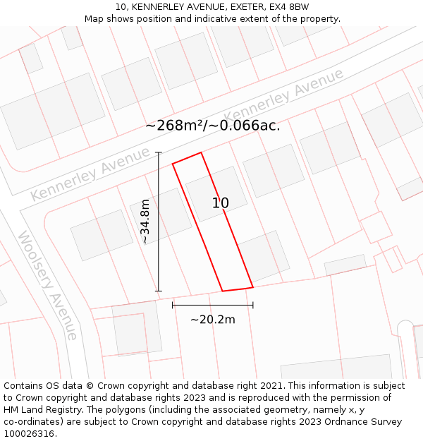 10, KENNERLEY AVENUE, EXETER, EX4 8BW: Plot and title map