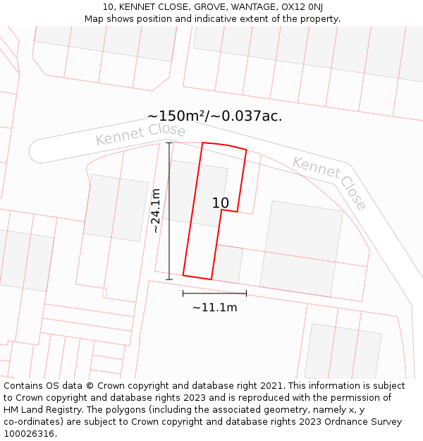 10, KENNET CLOSE, GROVE, WANTAGE, OX12 0NJ: Plot and title map