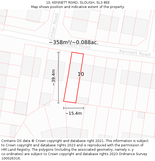 10, KENNETT ROAD, SLOUGH, SL3 8EE: Plot and title map