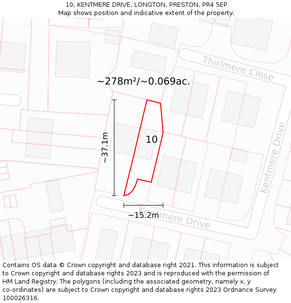 10, KENTMERE DRIVE, LONGTON, PRESTON, PR4 5EP: Plot and title map