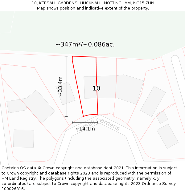 10, KERSALL GARDENS, HUCKNALL, NOTTINGHAM, NG15 7UN: Plot and title map