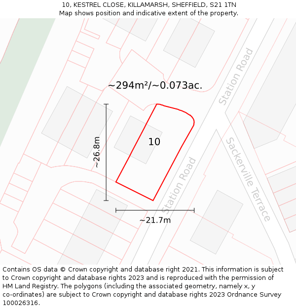 10, KESTREL CLOSE, KILLAMARSH, SHEFFIELD, S21 1TN: Plot and title map