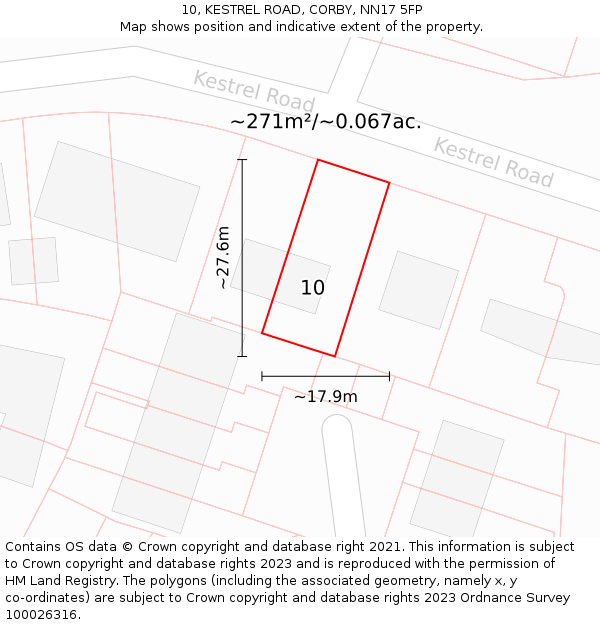 10, KESTREL ROAD, CORBY, NN17 5FP: Plot and title map