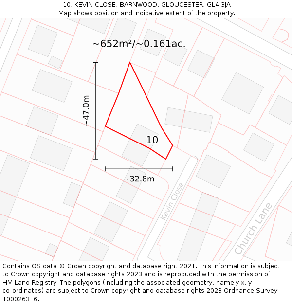 10, KEVIN CLOSE, BARNWOOD, GLOUCESTER, GL4 3JA: Plot and title map