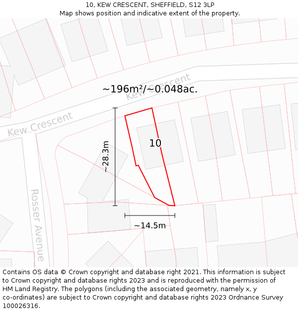 10, KEW CRESCENT, SHEFFIELD, S12 3LP: Plot and title map