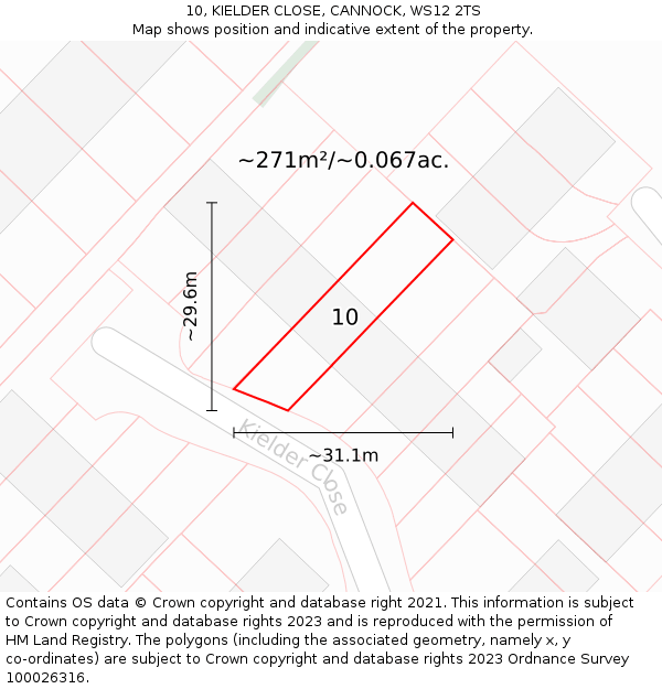 10, KIELDER CLOSE, CANNOCK, WS12 2TS: Plot and title map