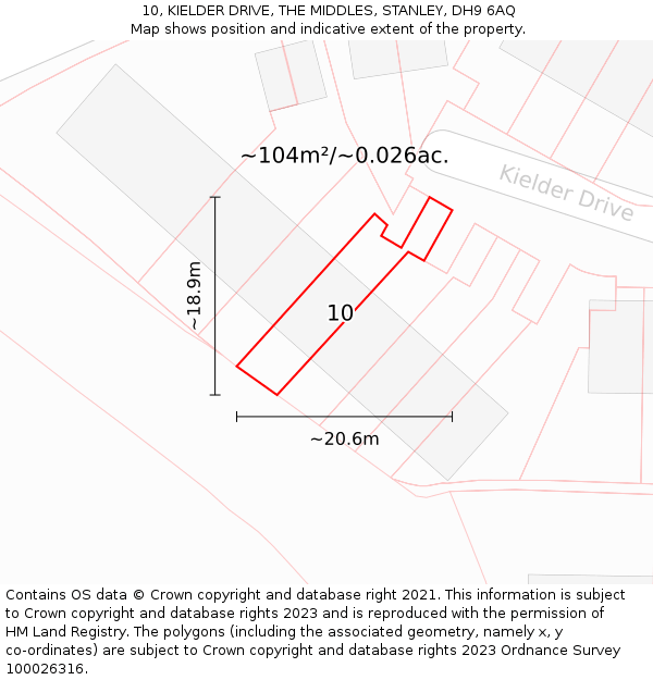 10, KIELDER DRIVE, THE MIDDLES, STANLEY, DH9 6AQ: Plot and title map
