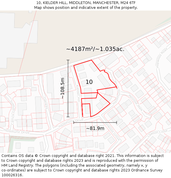 10, KIELDER HILL, MIDDLETON, MANCHESTER, M24 6TF: Plot and title map