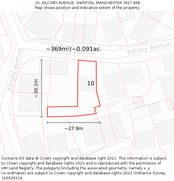 10, KILCOBY AVENUE, SWINTON, MANCHESTER, M27 8AE: Plot and title map