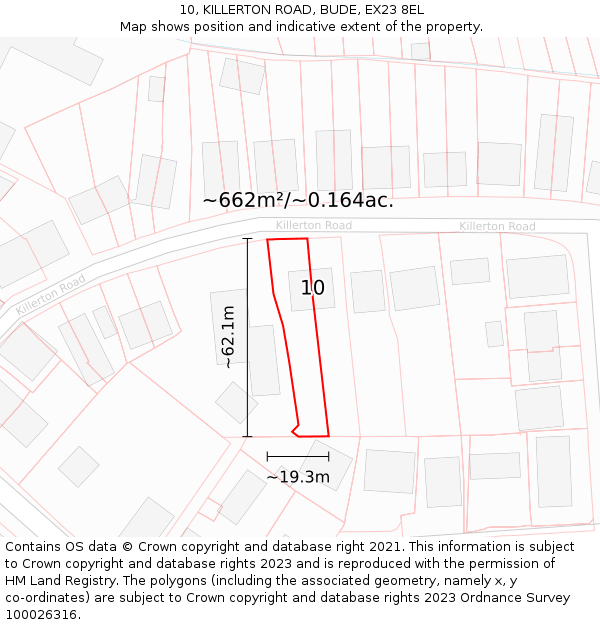 10, KILLERTON ROAD, BUDE, EX23 8EL: Plot and title map