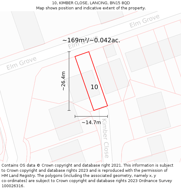 10, KIMBER CLOSE, LANCING, BN15 8QD: Plot and title map