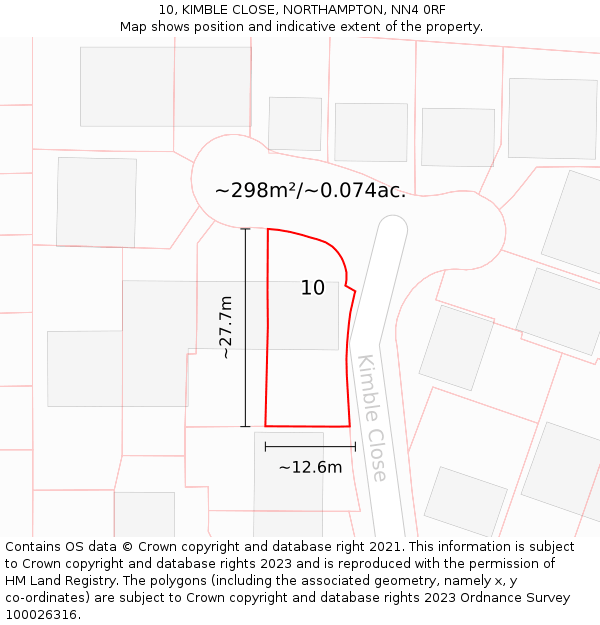 10, KIMBLE CLOSE, NORTHAMPTON, NN4 0RF: Plot and title map
