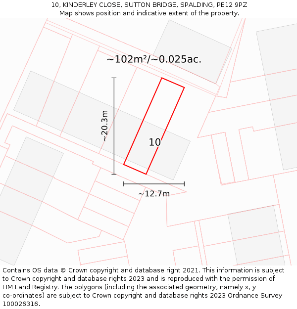 10, KINDERLEY CLOSE, SUTTON BRIDGE, SPALDING, PE12 9PZ: Plot and title map