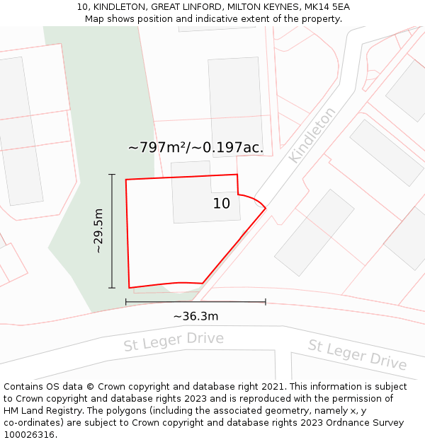 10, KINDLETON, GREAT LINFORD, MILTON KEYNES, MK14 5EA: Plot and title map