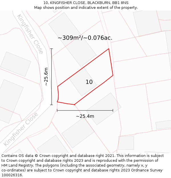 10, KINGFISHER CLOSE, BLACKBURN, BB1 8NS: Plot and title map