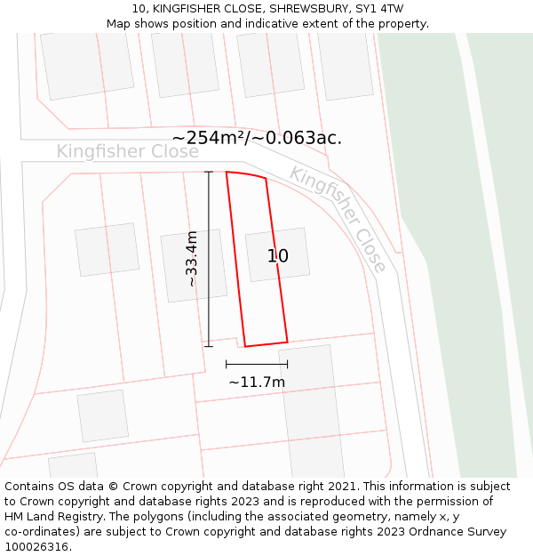 10, KINGFISHER CLOSE, SHREWSBURY, SY1 4TW: Plot and title map