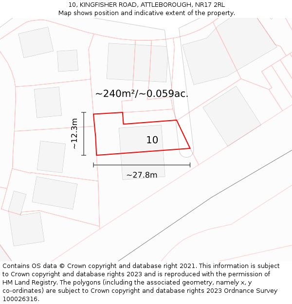 10, KINGFISHER ROAD, ATTLEBOROUGH, NR17 2RL: Plot and title map
