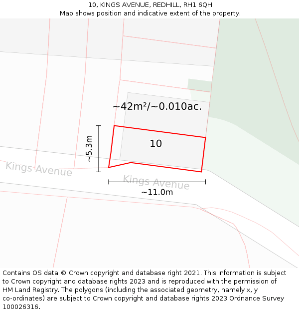 10, KINGS AVENUE, REDHILL, RH1 6QH: Plot and title map