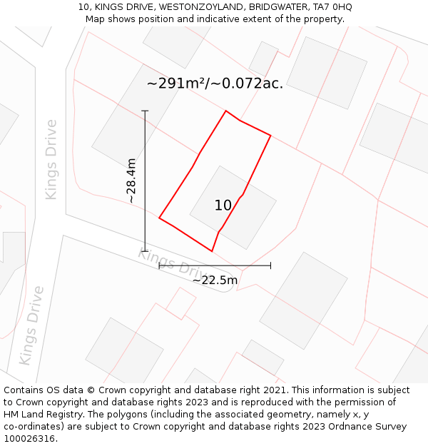 10, KINGS DRIVE, WESTONZOYLAND, BRIDGWATER, TA7 0HQ: Plot and title map