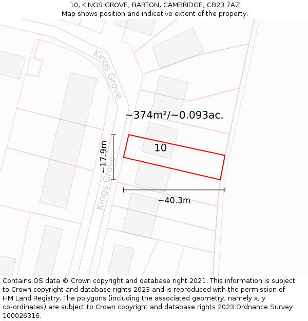10, KINGS GROVE, BARTON, CAMBRIDGE, CB23 7AZ: Plot and title map