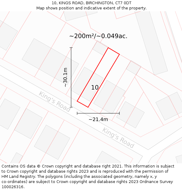 10, KINGS ROAD, BIRCHINGTON, CT7 0DT: Plot and title map