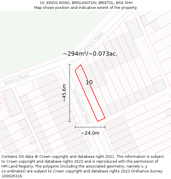 10, KINGS ROAD, BRISLINGTON, BRISTOL, BS4 3HH: Plot and title map