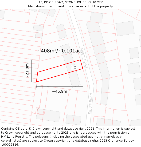 10, KINGS ROAD, STONEHOUSE, GL10 2EZ: Plot and title map