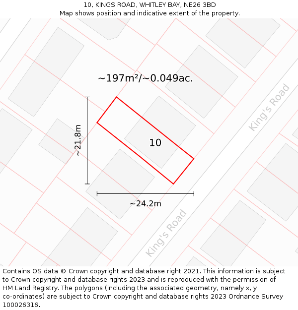 10, KINGS ROAD, WHITLEY BAY, NE26 3BD: Plot and title map