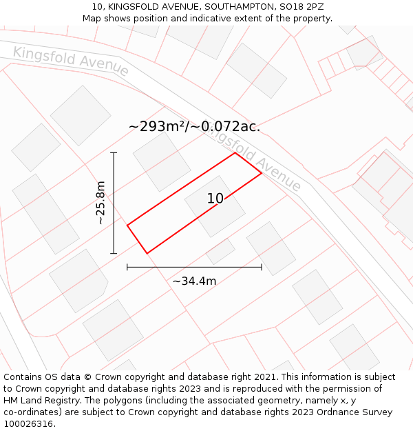 10, KINGSFOLD AVENUE, SOUTHAMPTON, SO18 2PZ: Plot and title map