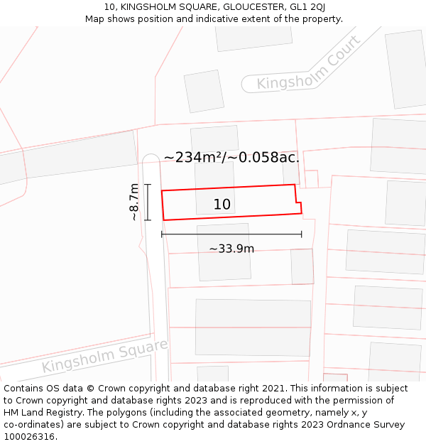 10, KINGSHOLM SQUARE, GLOUCESTER, GL1 2QJ: Plot and title map